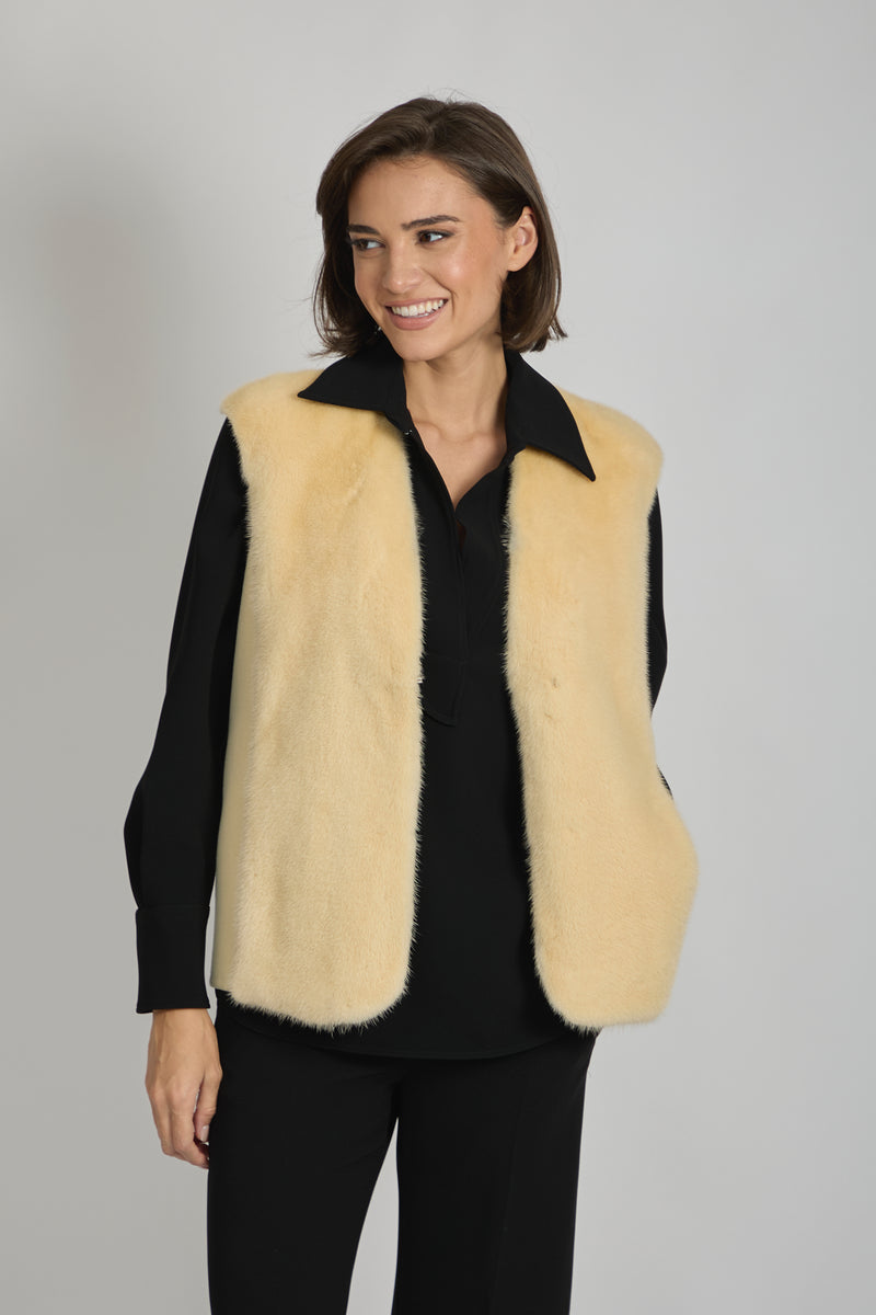 CASHMERE VEST WITH MINK - VANILLA