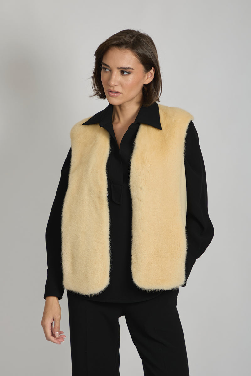 CASHMERE VEST WITH MINK - VANILLA