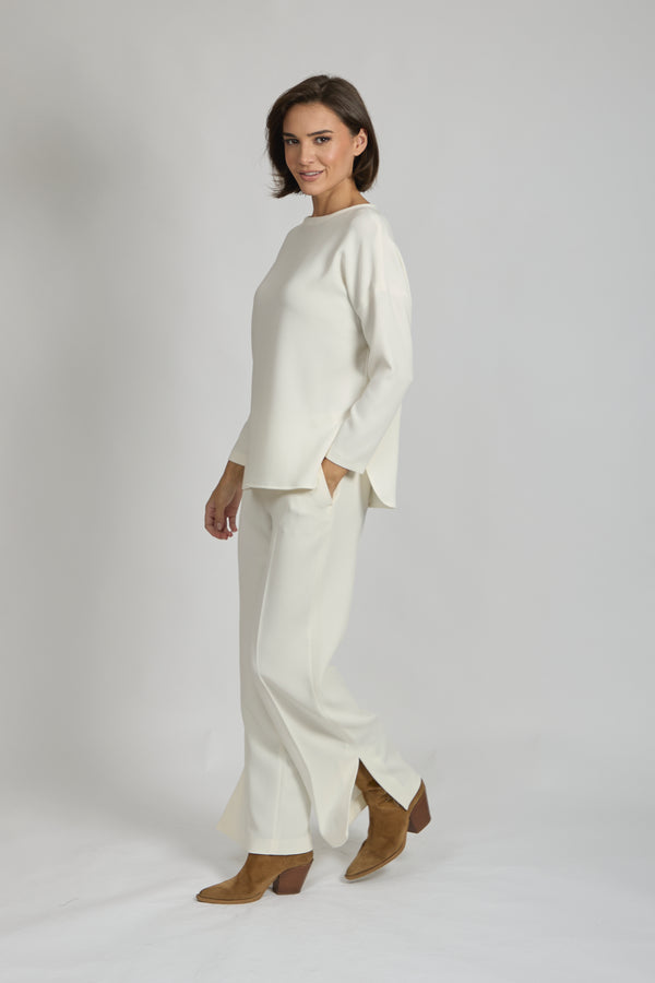TROUSERS WITH SLIT- WHITE