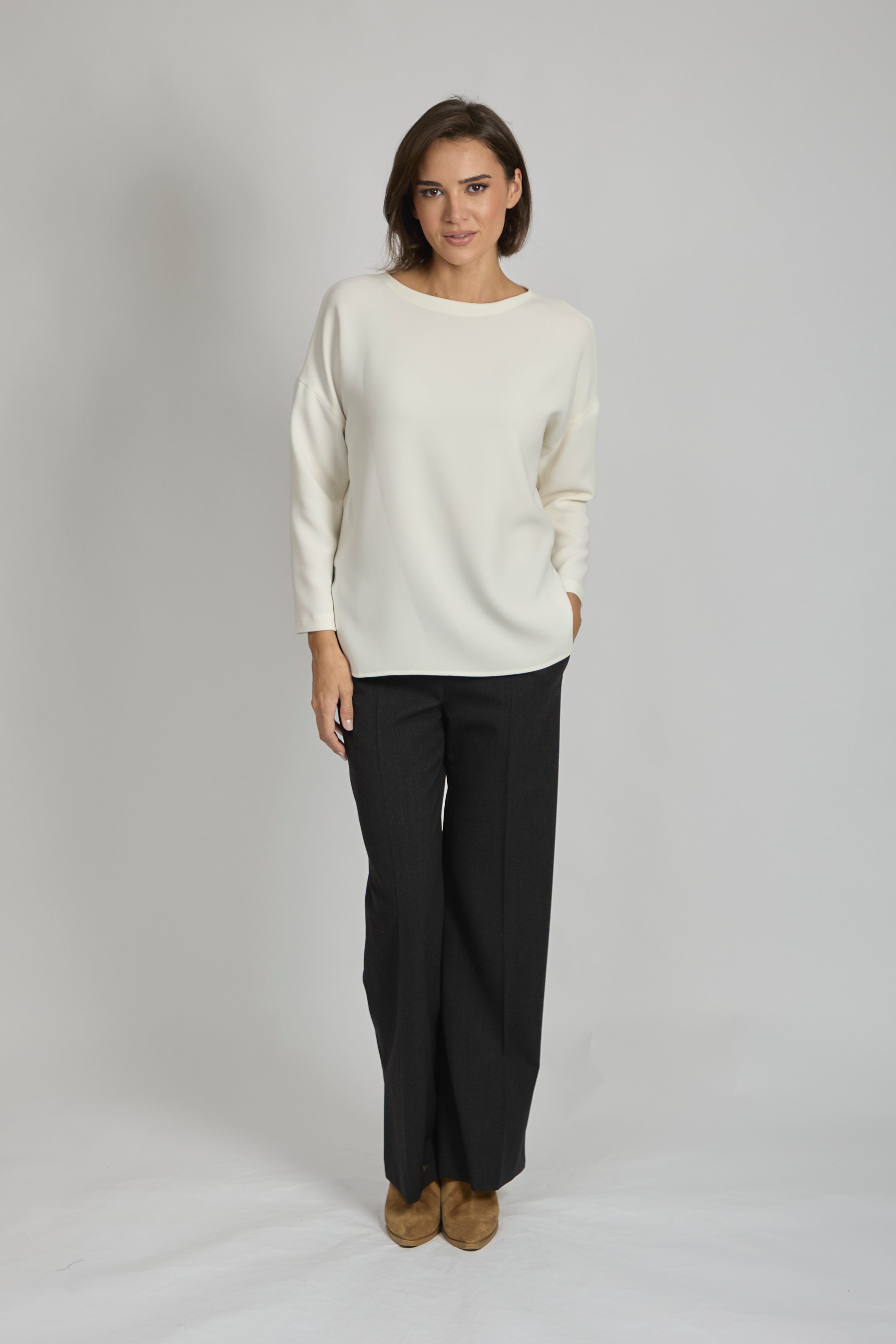WOOL FLARE TROUSERS-ANTHRACITE