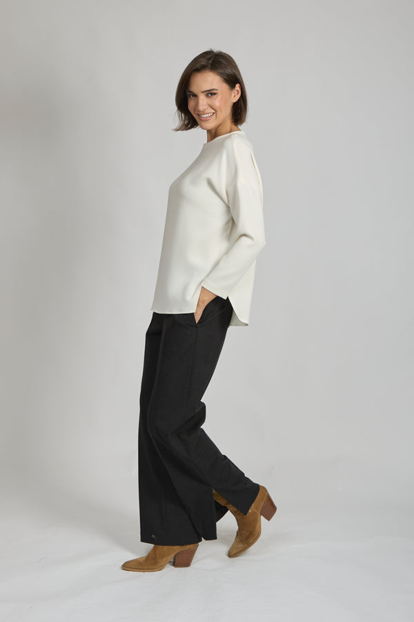 WOOL FLARE TROUSERS-ANTHRACITE