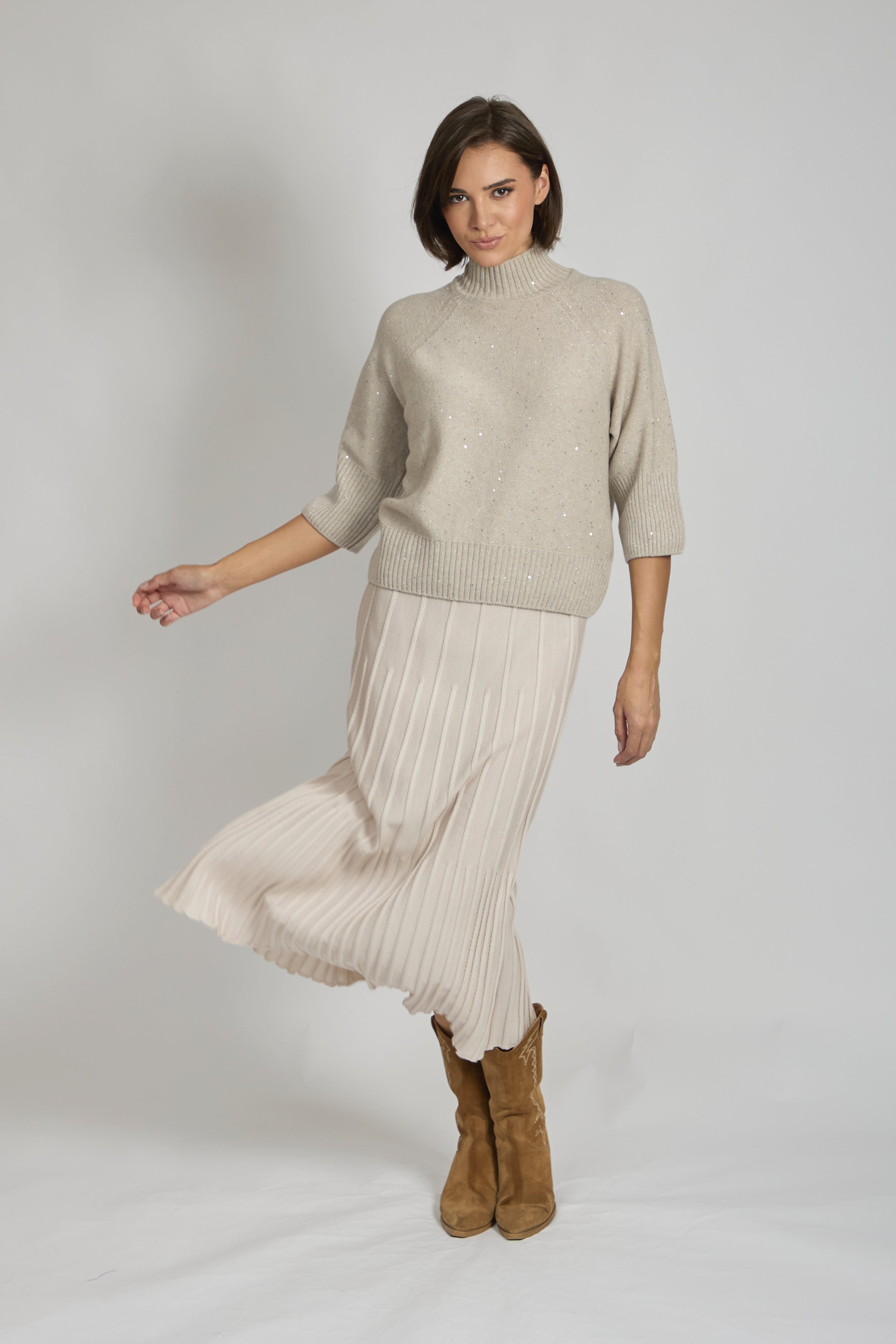 WOOL SKIRT-BEIGE