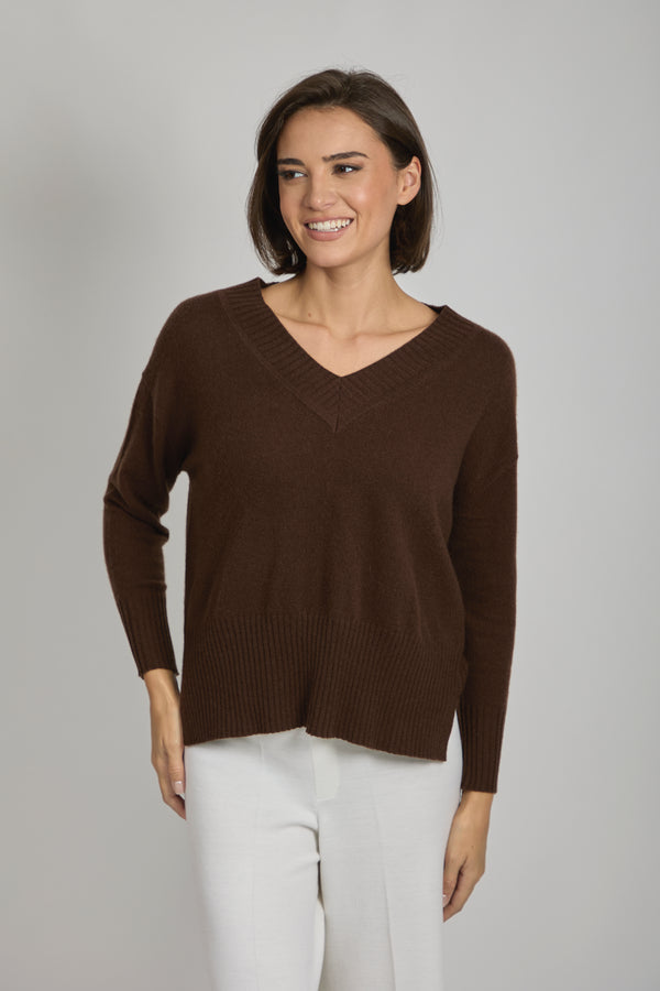 V NECK JUMPER-ESPRESSO