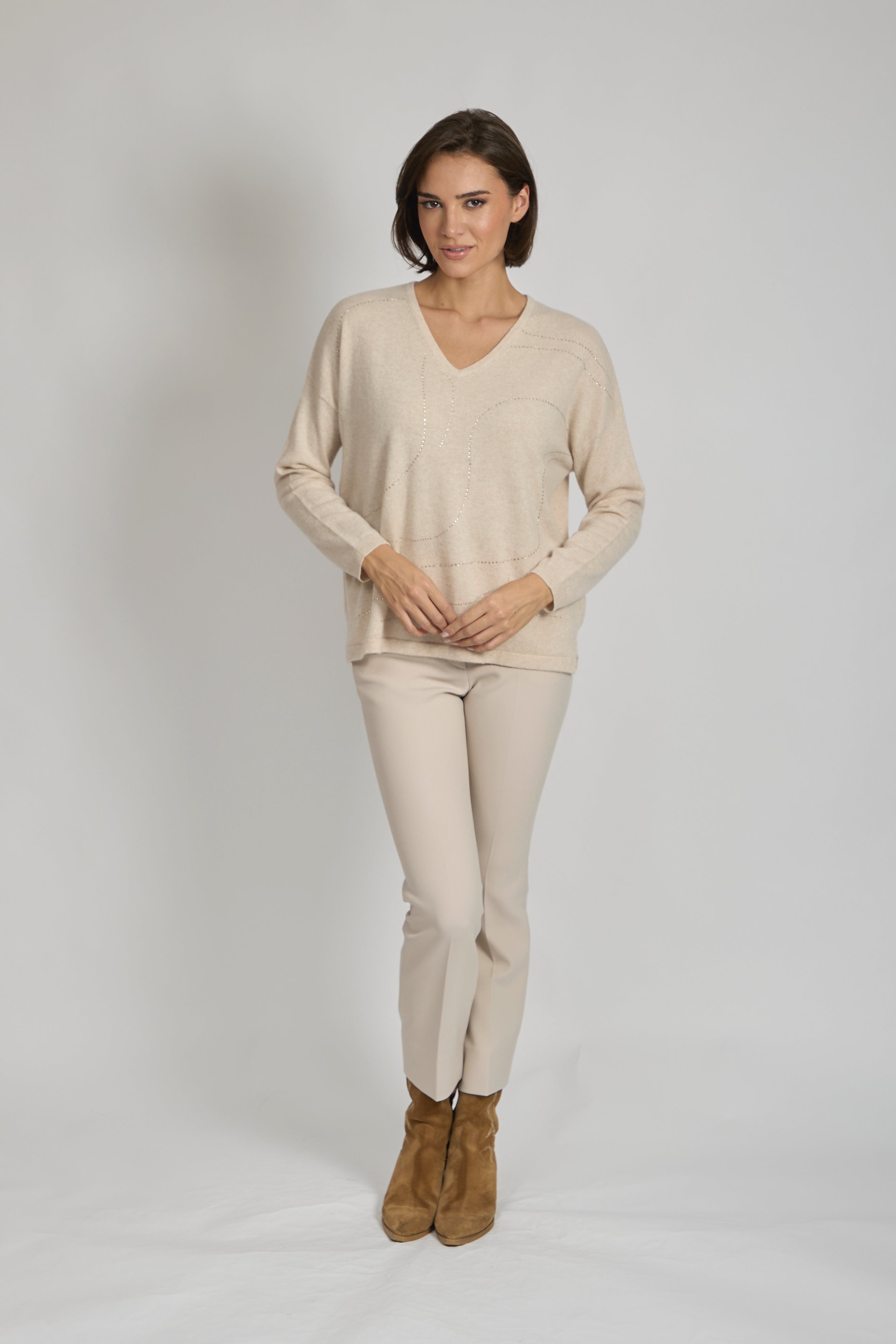 V NECK JUMPER WITH SEQUIN-LIN