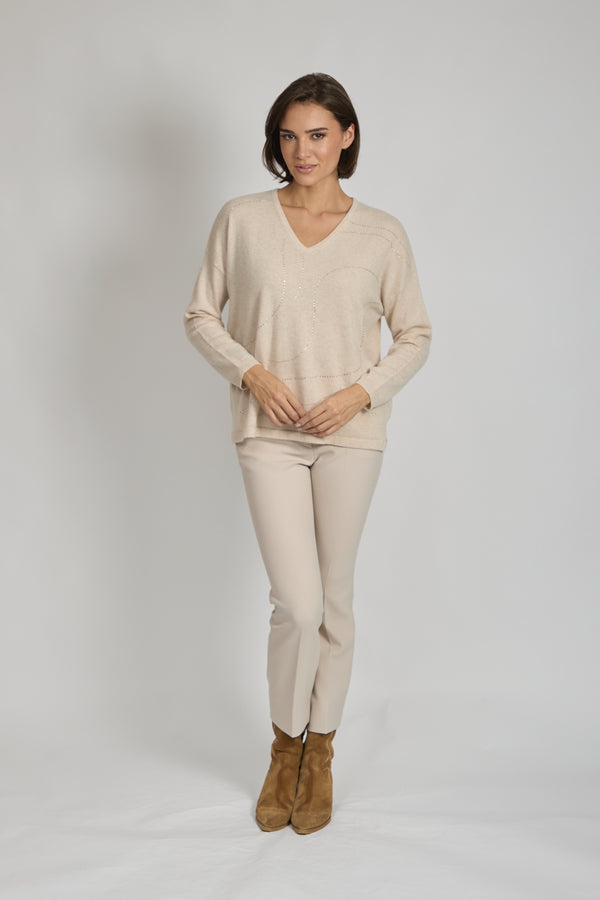 V NECK JUMPER WITH SEQUIN-LIN