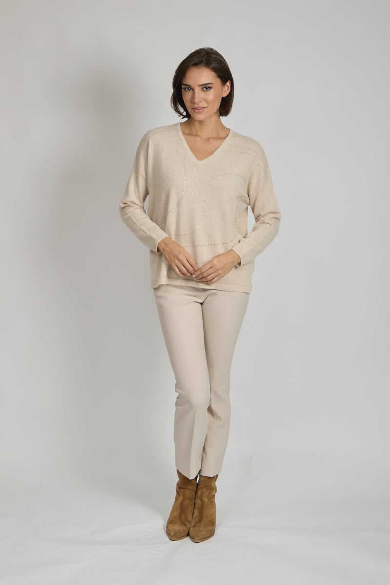 V NECK JUMPER WITH SEQUIN-LIN