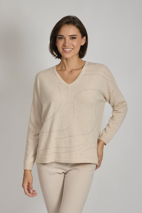 V NECK JUMPER WITH SEQUIN-LIN