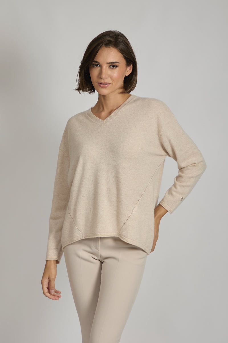 V NECK JUMPER WITH SEQUIN-LIN