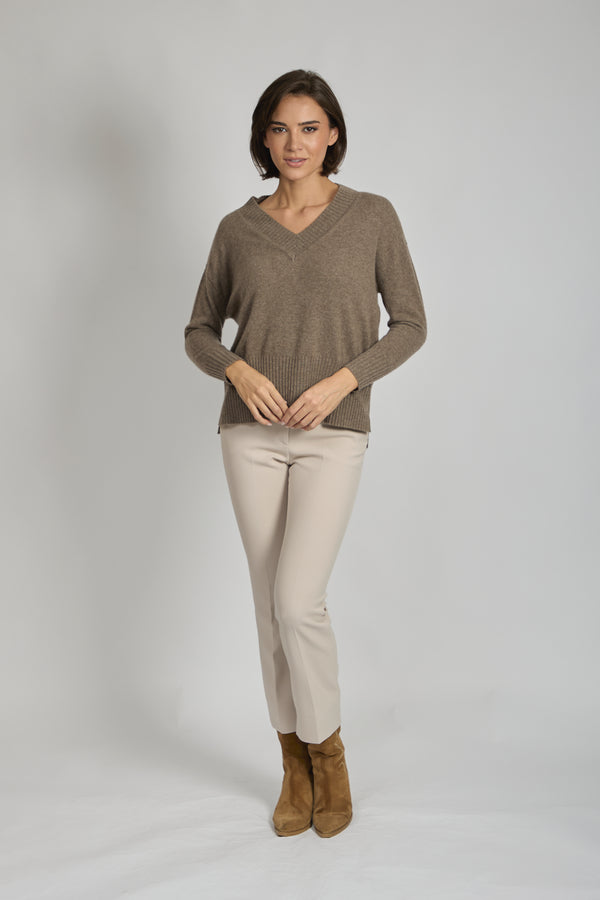 V NECK JUMPER -TOAST
