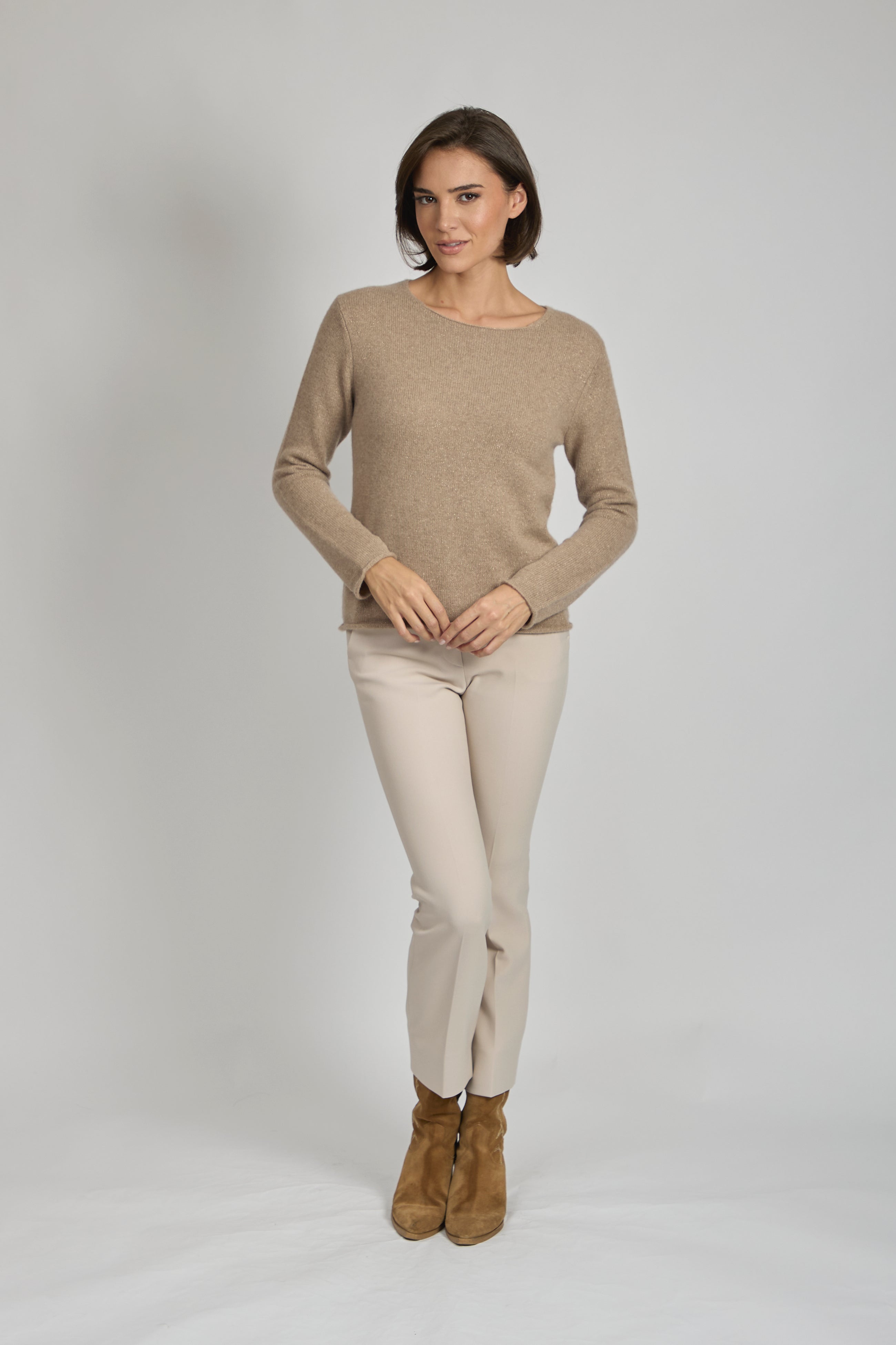 CREW NECK JUMPER WITH LUREX-NOISETTE