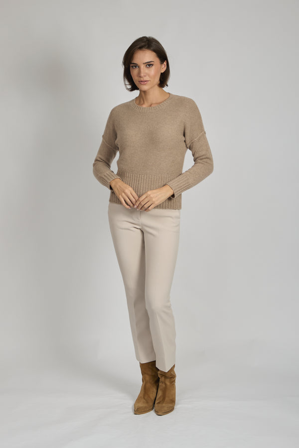 CREW NECK JUMPER- NOISETTE
