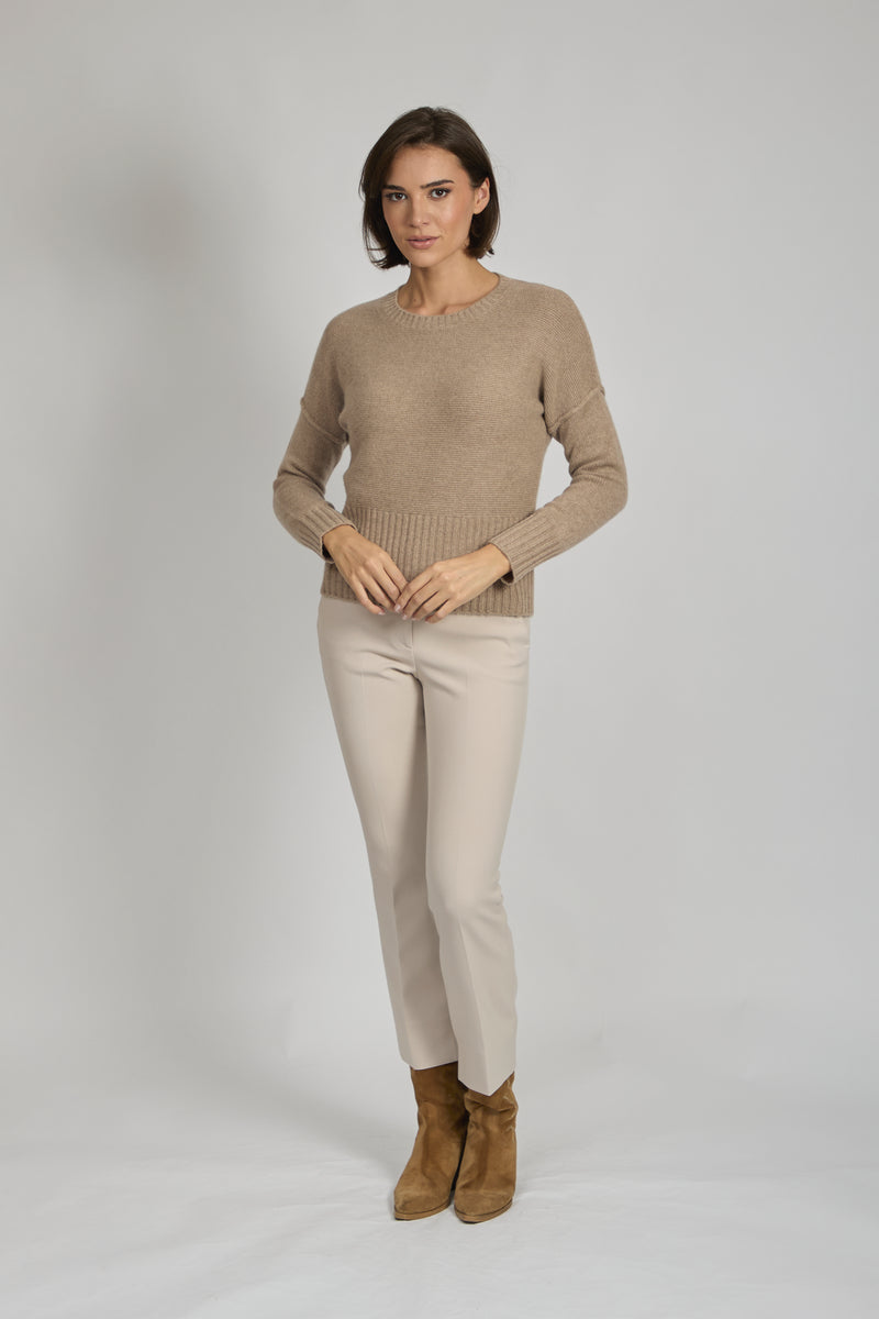 CREW NECK JUMPER- NOISETTE