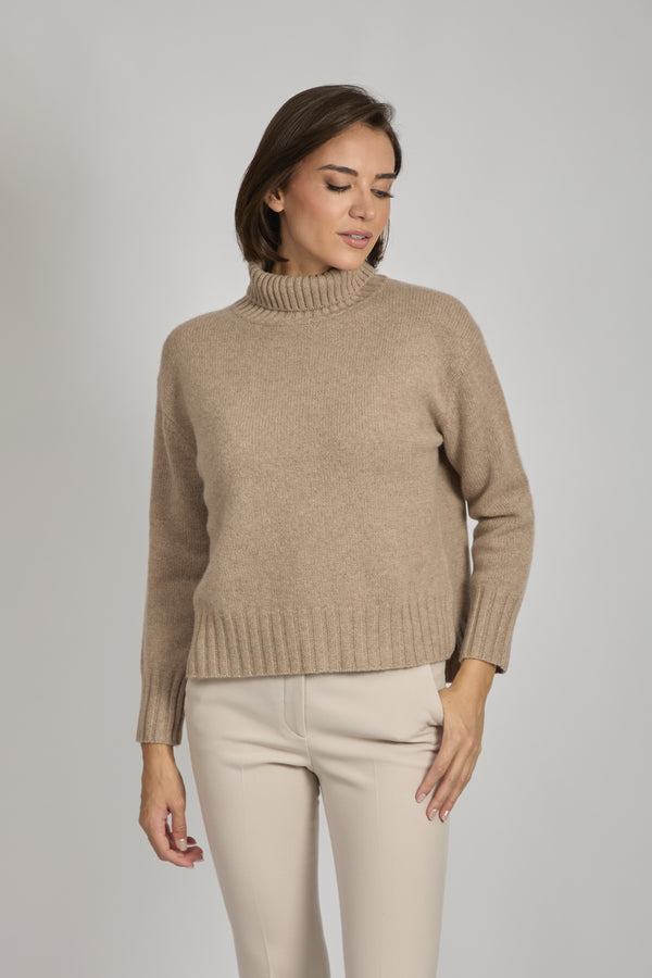 THICK HIGH NECK JUMPER-NOISETTE