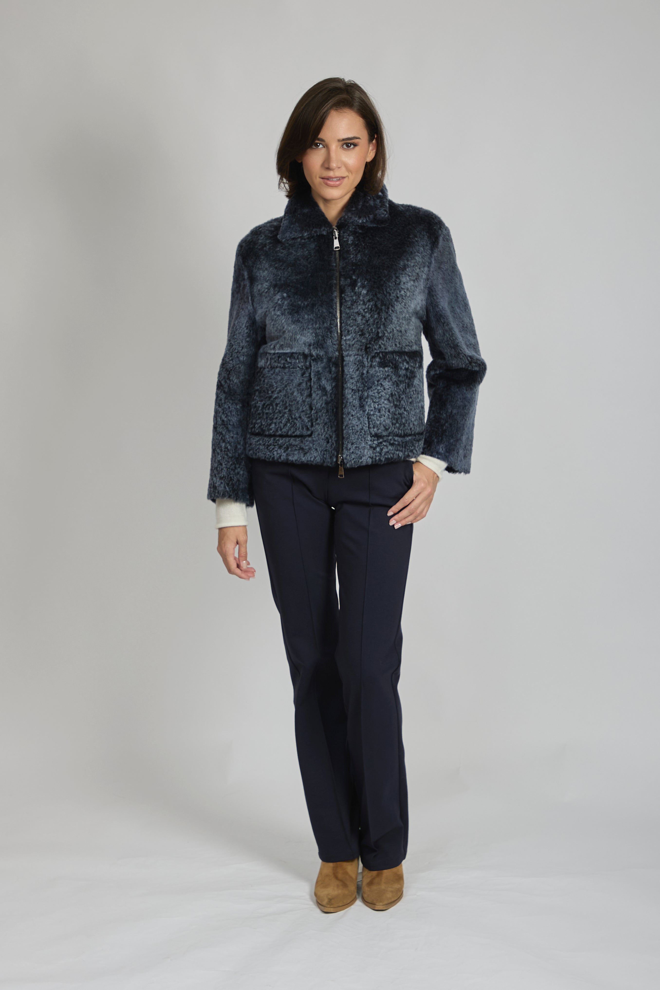 Pantalon évasé en cachemire bleu marine