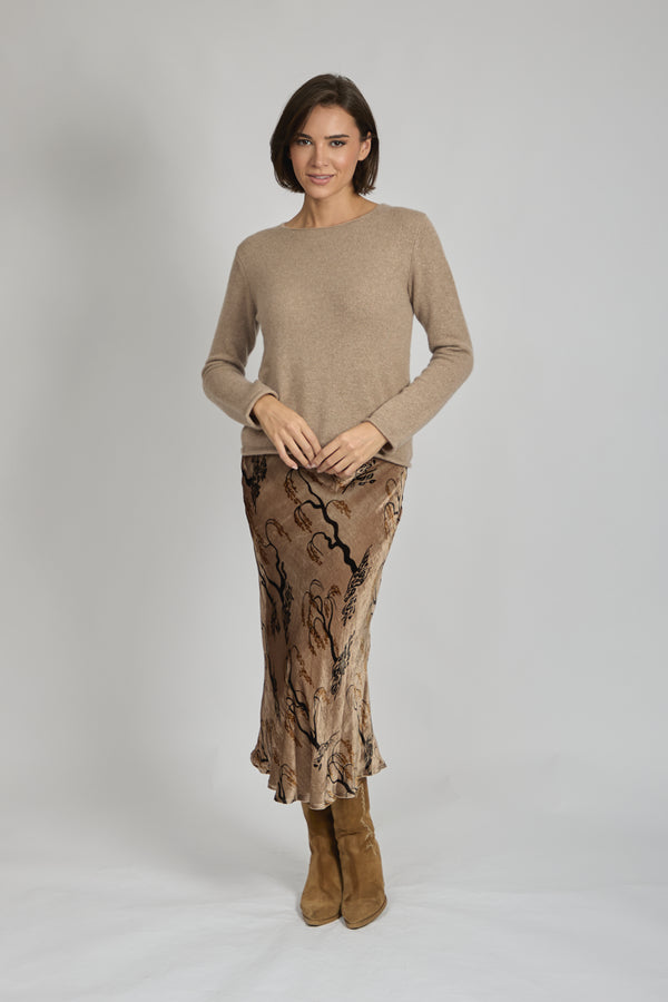 VELVET SKIRT-BEIGE
