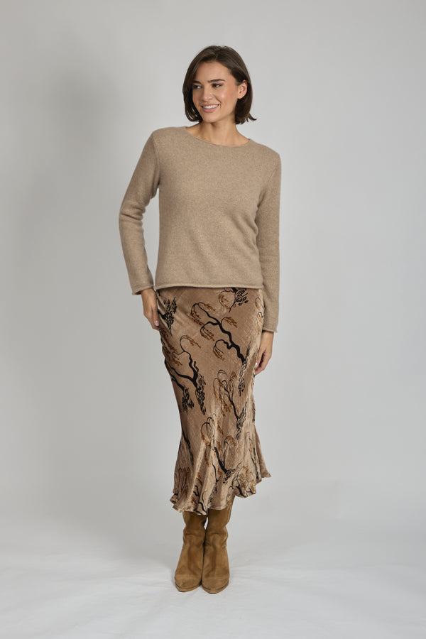VELVET SKIRT-BEIGE
