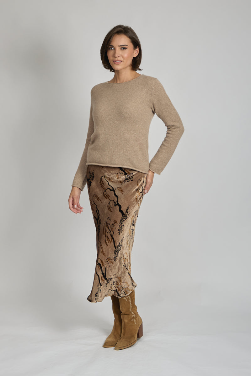 VELVET SKIRT-BEIGE