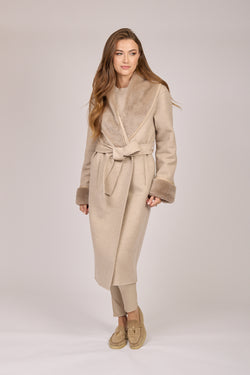 CASHMERE/SHEARLING COAT-SAND