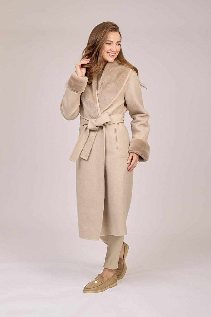 CASHMERE/SHEARLING COAT-SAND