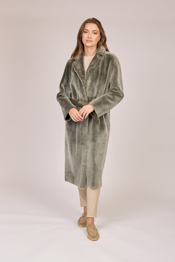 SHEARLING COAT-DARK OLIVE