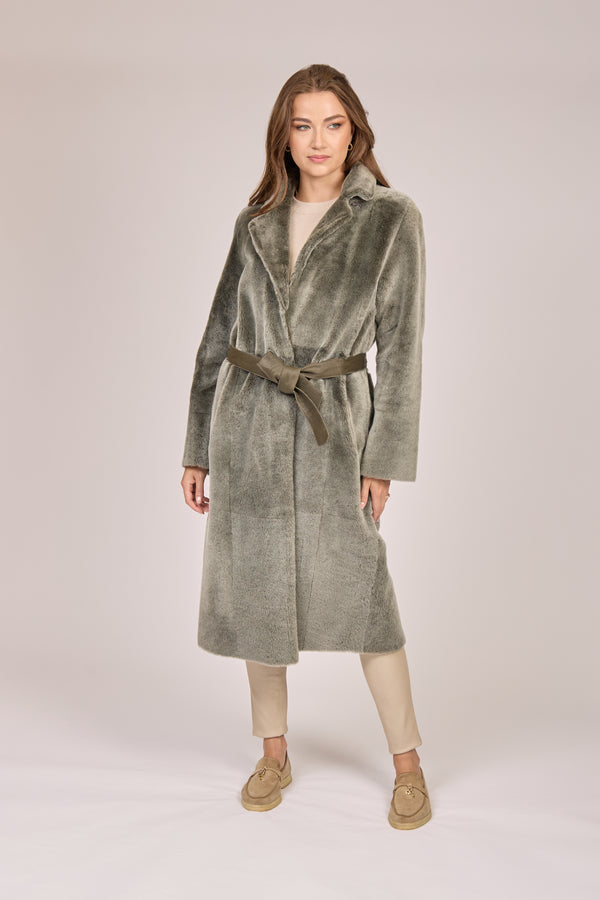 SHEARLING COAT-DARK OLIVE