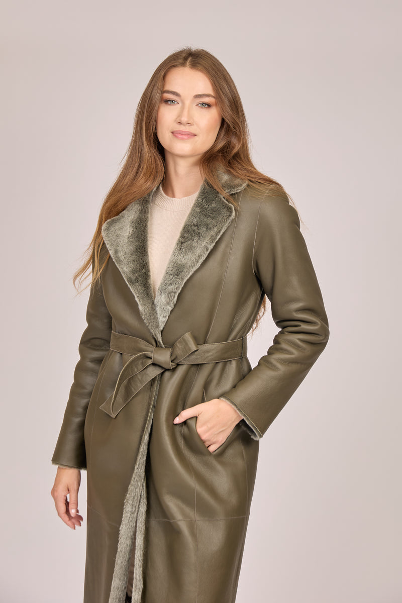 SHEARLING COAT-DARK OLIVE