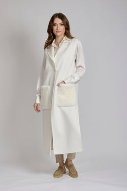 LONG CASHMERE VEST WITH MINK PACKET-MILK