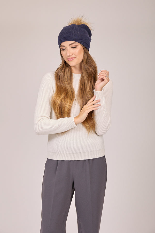 BEANIE POM HAT - NAVY