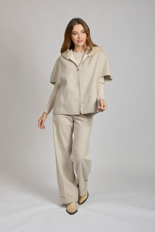 MINK CAPE WITH HOOD-BEIGE