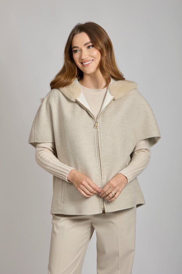 MINK CAPE WITH HOOD-BEIGE