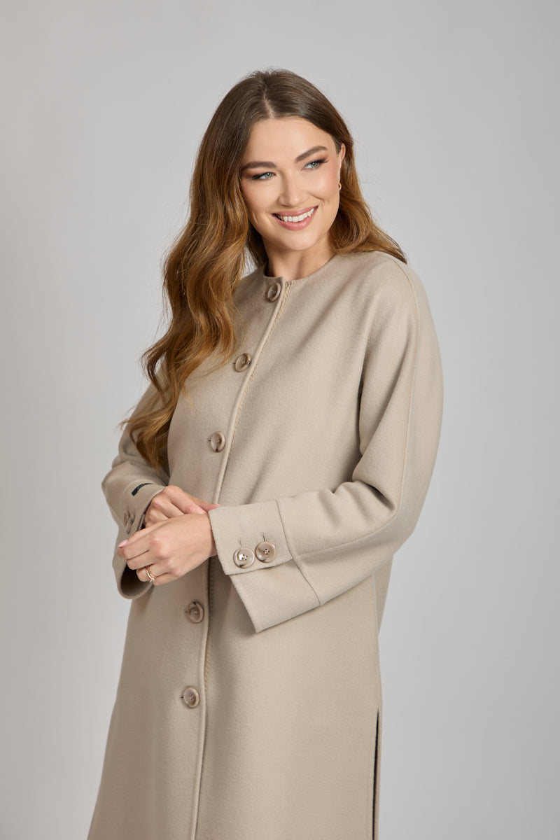LONG COAT WITH LEATHER DETAILS-BEIGE