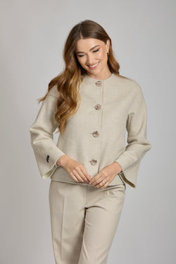 JACKET WITH  LEATHER DETAILS-ANGORA