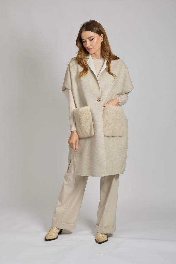 CAPE WITH MINK POCKET-ANGORA