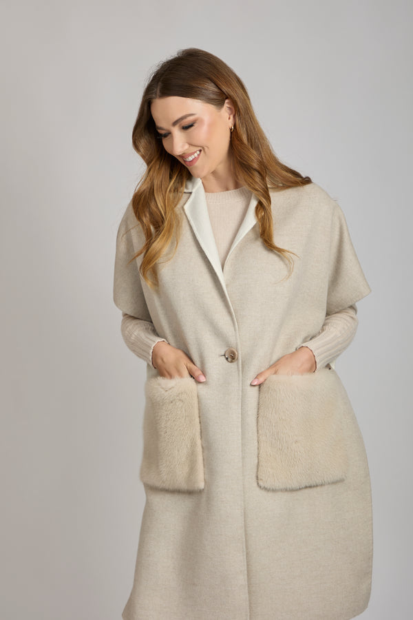 CAPE WITH MINK POCKET-ANGORA