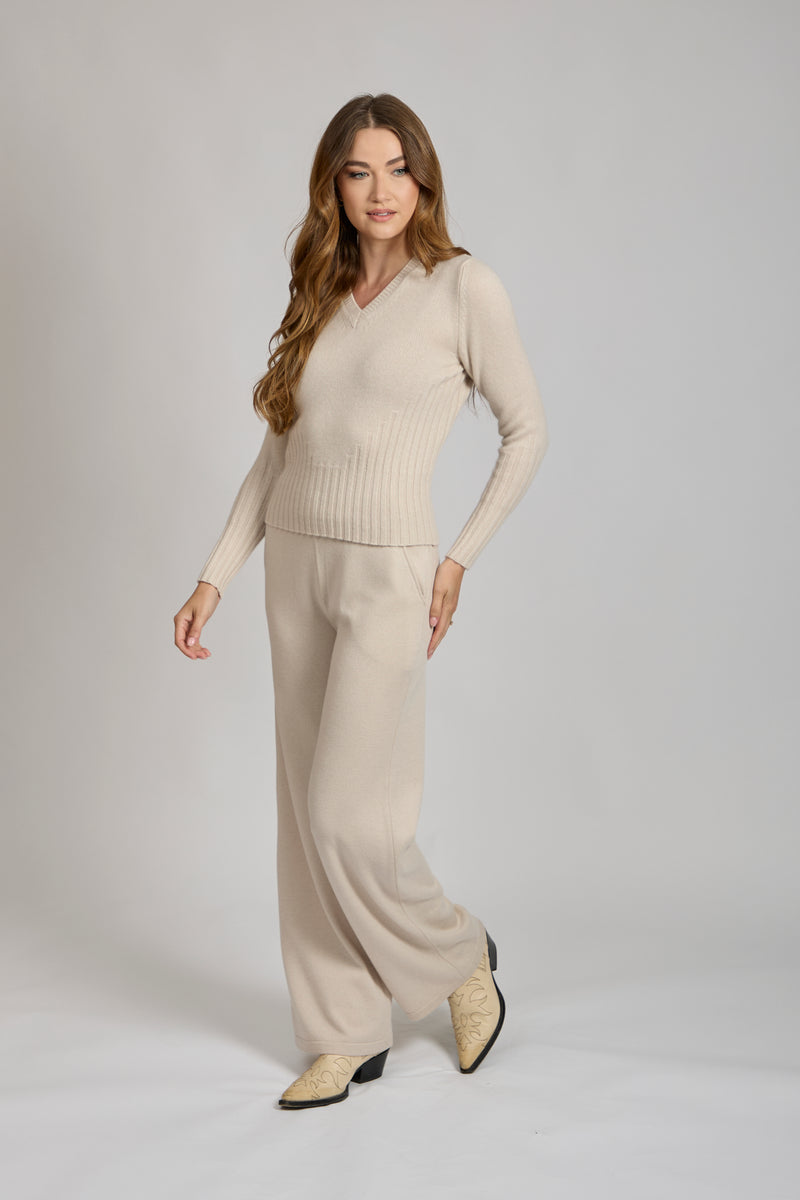 V NECKJUMPER-BEIGE