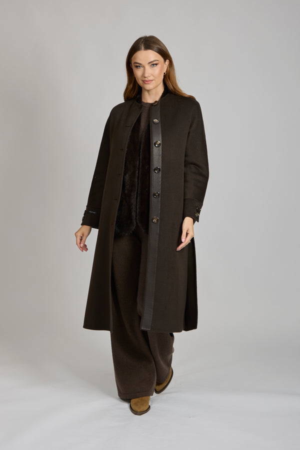 LONG COAT WITH CASHMERE DETAILS -CARRUBA