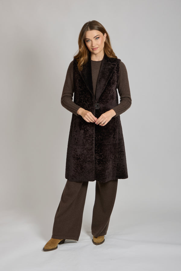 LONG CURLY SHEARLING VEST- CARRUBA
