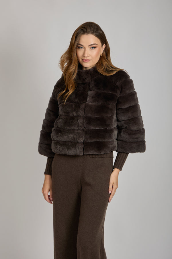 SHORT REX JACKET-BROWN