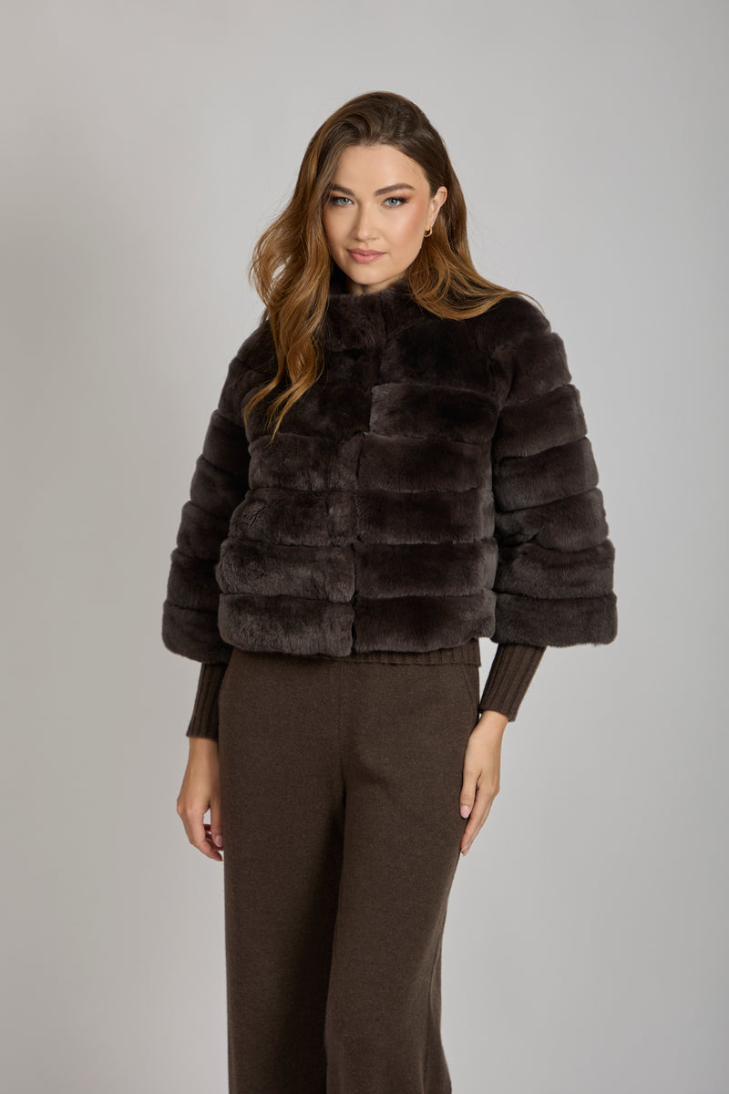 SHORT REX JACKET-BROWN