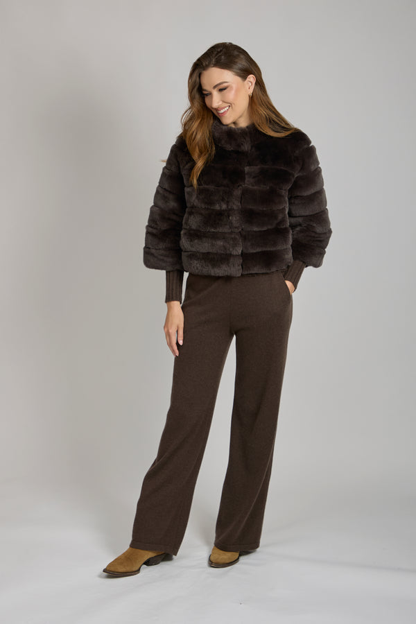SHORT REX JACKET-BROWN