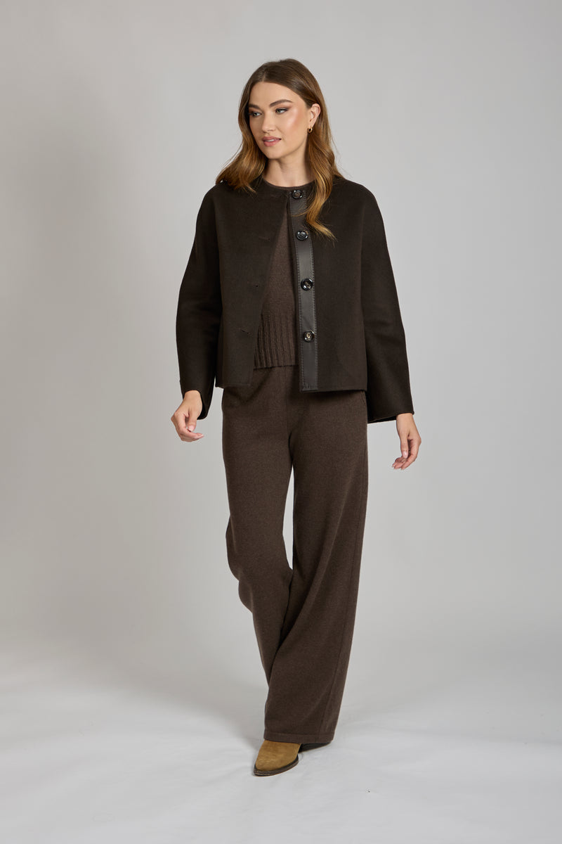 SHORT JACKET WITH LEATHER DETAILS-CARRUBA