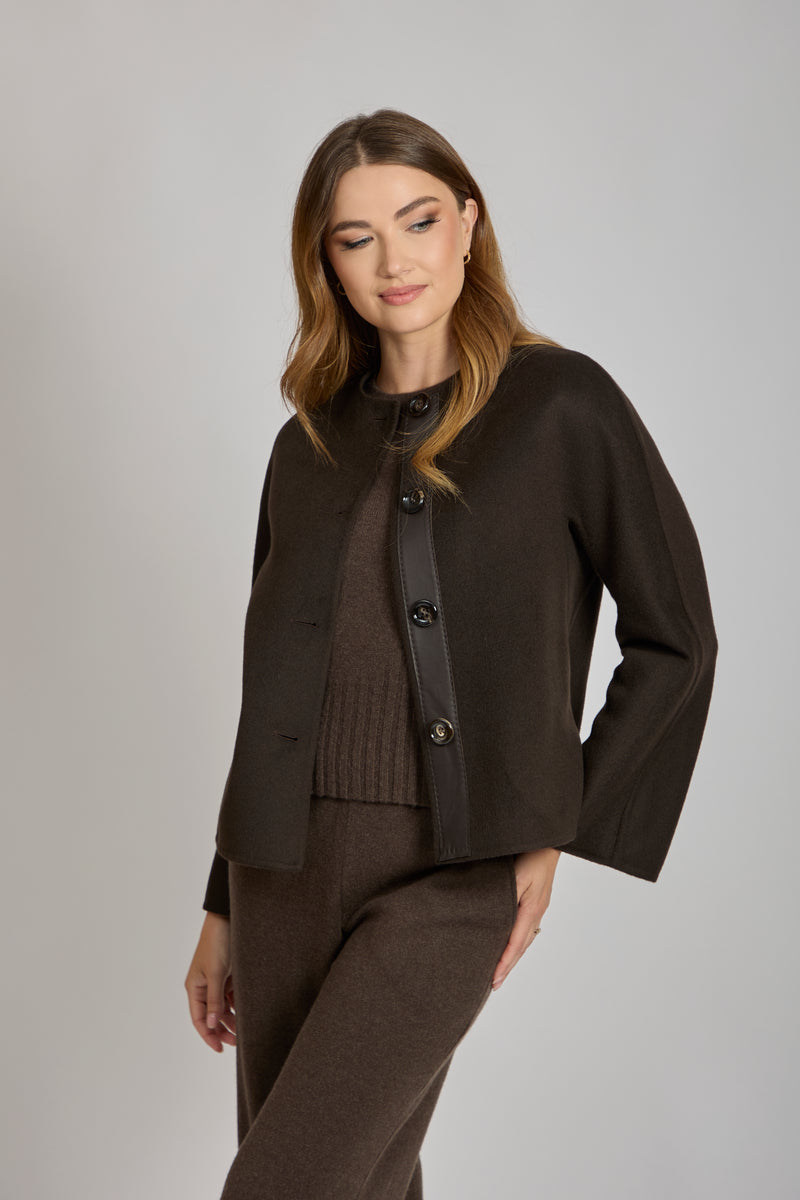 SHORT JACKET WITH LEATHER DETAILS-CARRUBA