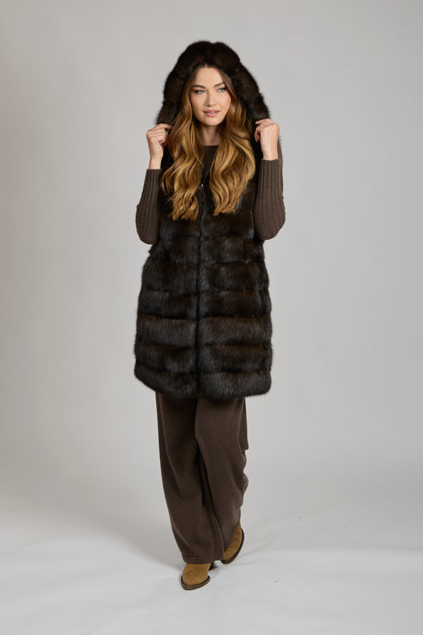 REVERSIBLE CASHMERE/SABLE VEST-BLUE