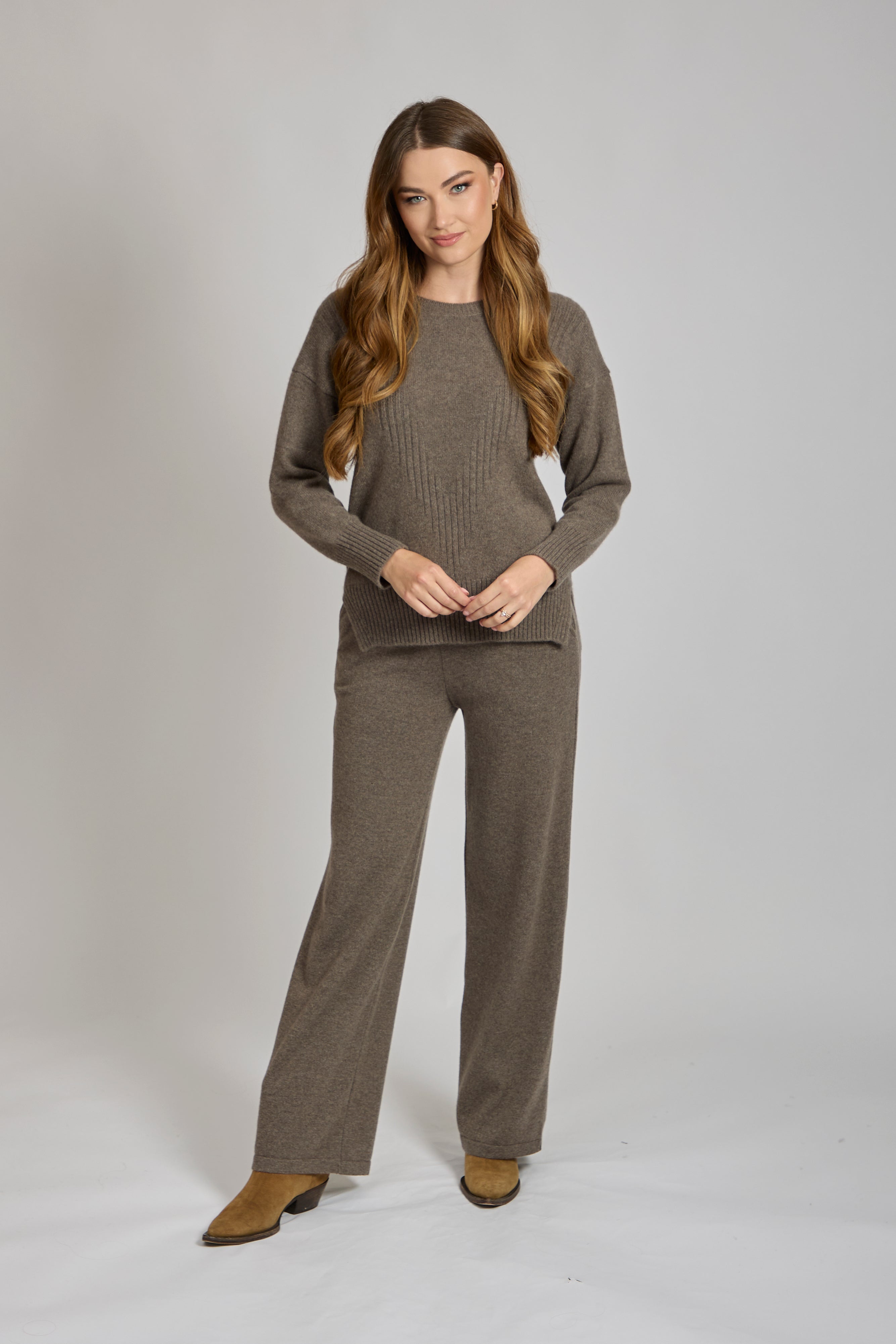 Pantalon en tricot de cachemire taupe