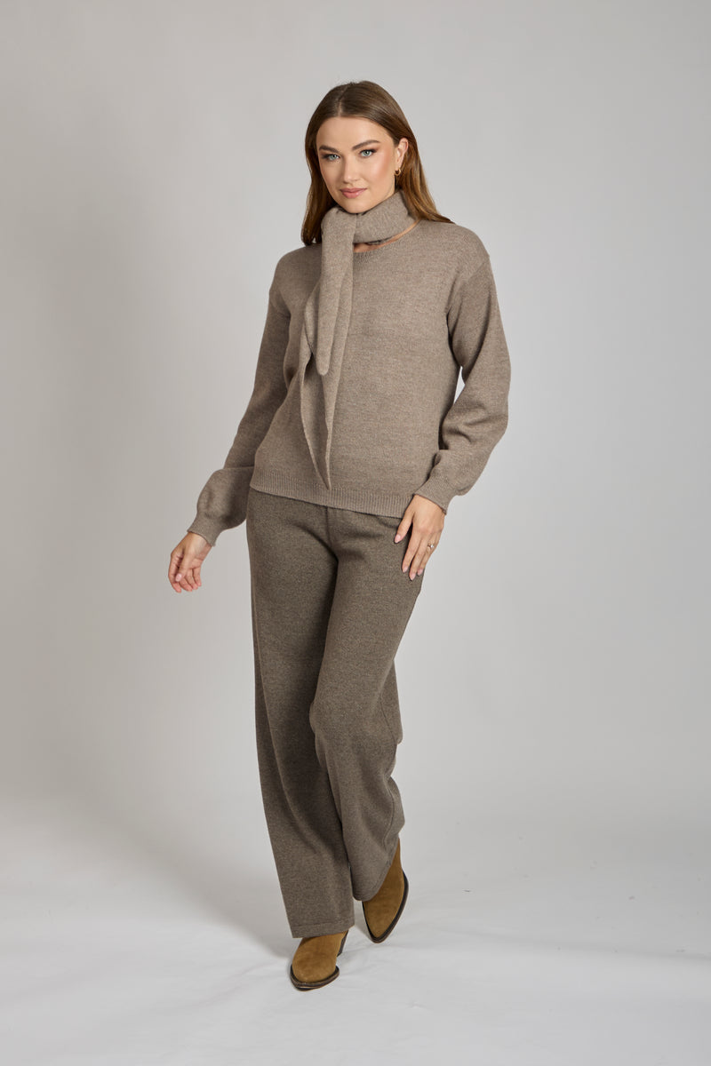 CASHMERE JUMPER WITH SCARF-TAUPE