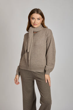 CASHMERE JUMPER WITH SCARF-TAUPE