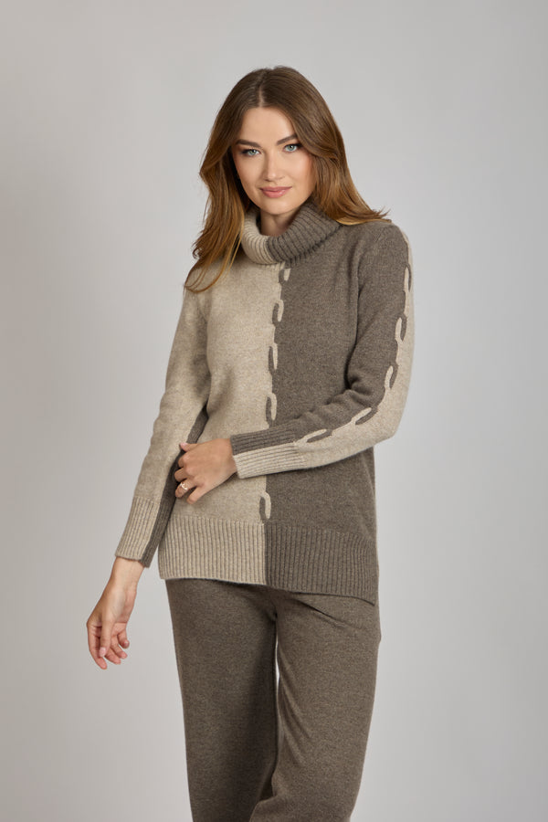 HIGH NECK JUMPER- MARRONE/NOCCIOLA