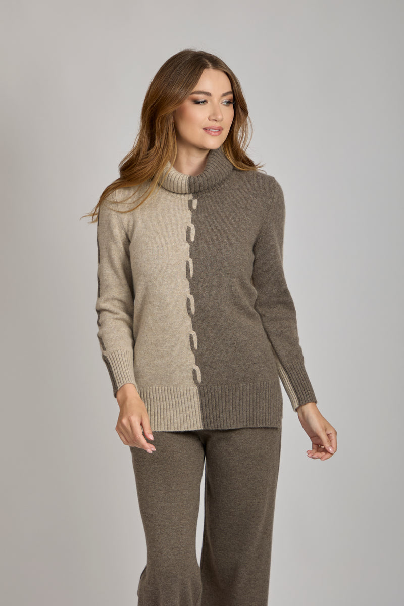 HIGH NECK JUMPER- MARRONE/NOCCIOLA