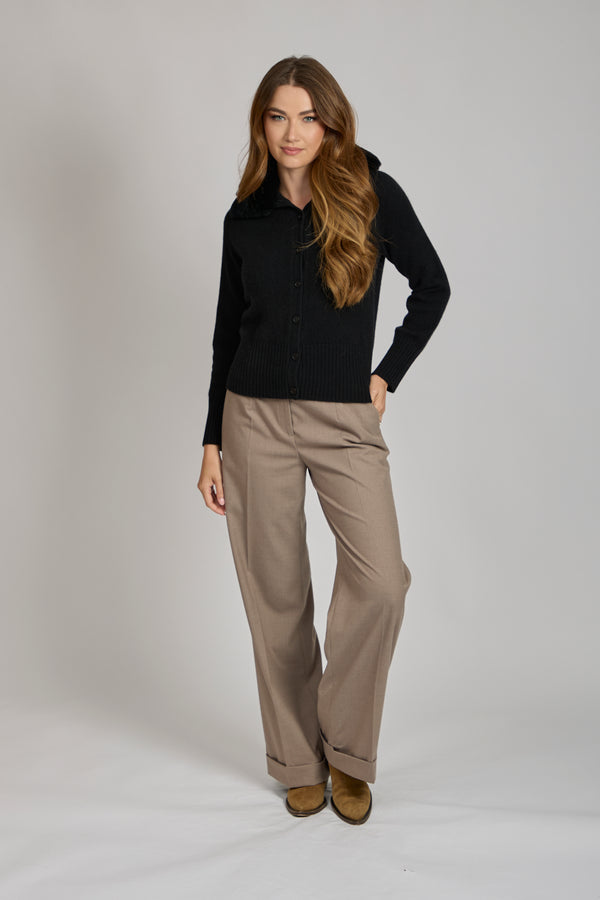 CASHMERE CARDIGAN WITH REX COLLAR-BLACK