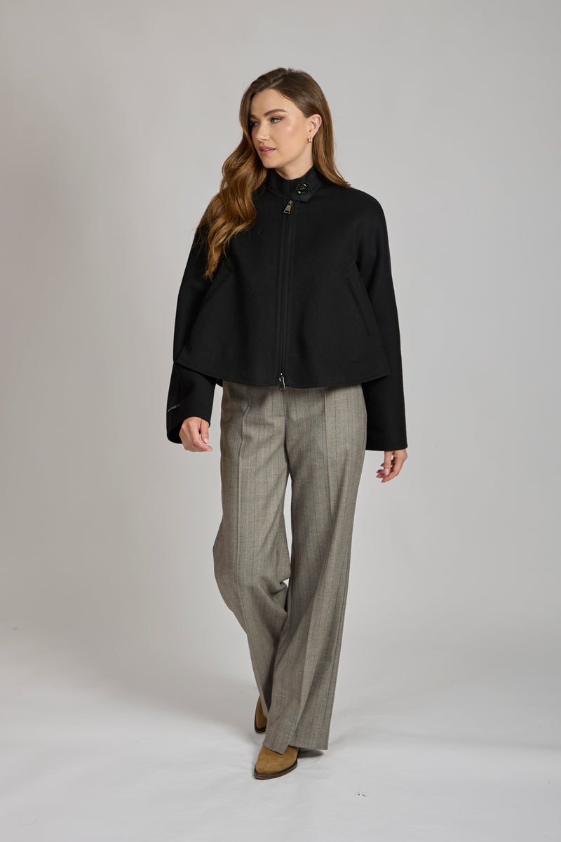 SHORT JACKET WITH LEATHER DETAILS-BLACK